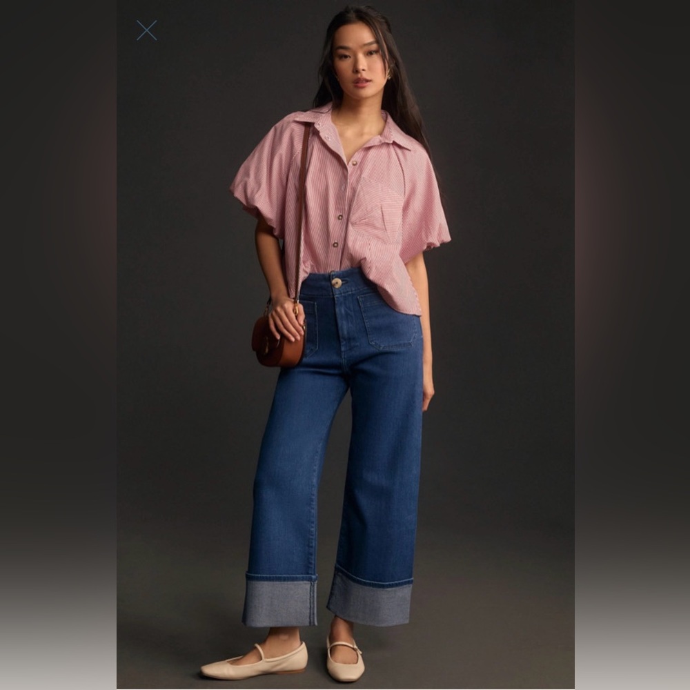 Anthropologie Wide-Leg Cuffed Jeans in Dark Blue